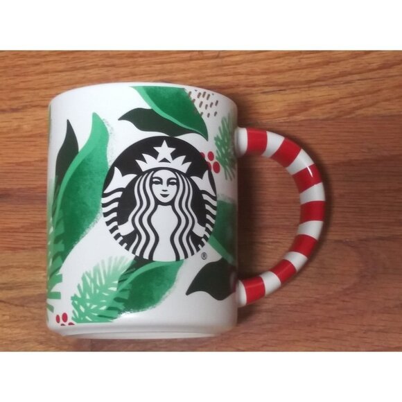 STARBUCKS CHRISTMAS Mug Cup 2019 Candy Cane Handle PRETTY 120z siren head EUC - Picture 2 of 8